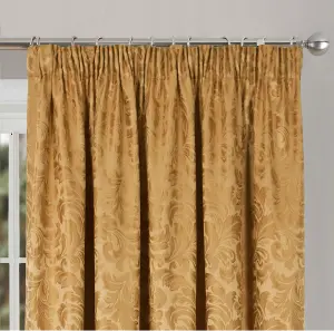 Home Curtains Buckingham Damask Fully Lined 65w x 72d" (165x183cm) Gold Pencil Pleat Curtains (PAIR)