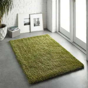 Olive Polyester Plain Handmade Modern Shaggy Easy to Clean Rug for Living Room, Bedroom and Dining Room-133cm X 133cm