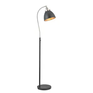 Luminosa Franklin Task Floor Lamp, Aged Pewter Plate, Matt Black Paint