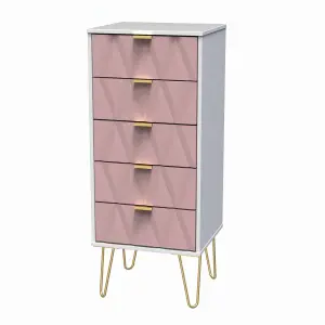 Ready assembled Matt pink & white 5 Drawer Chest of drawers (H)1075mm (W)395mm (D)415mm