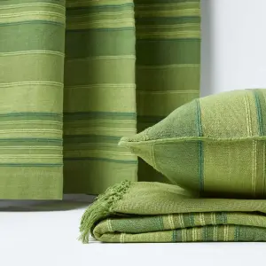 Homescapes Cotton Morocco Striped Green Throw, 255 x 360 cm