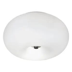 Wall Flush Ceiling Light Satin Nickel Shade White Glass Opal Matt Bulb E27 2x60W