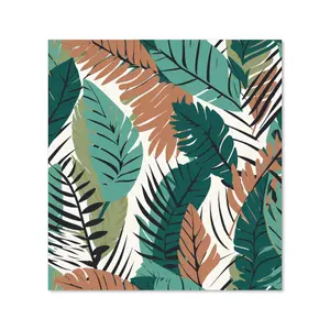 Tropical Floral Leaves Green Brown Premium Glass Kitchen Splashback W600mm x H600mm