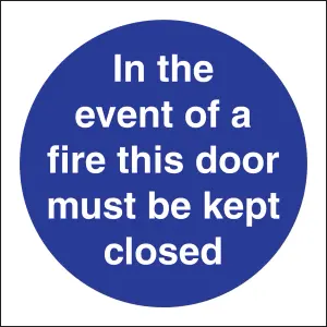 Event Of Fire Door Must Be Closed Sign - Rigid Plastic 100x100mm (x3)