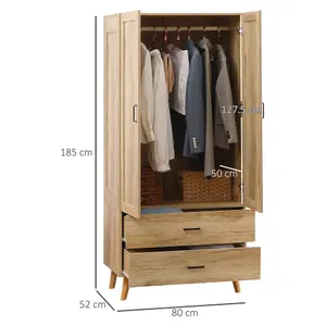 HOMCOM 2 Door Wardrobe with 2 Drawers and Hanging Rail for Bedroom