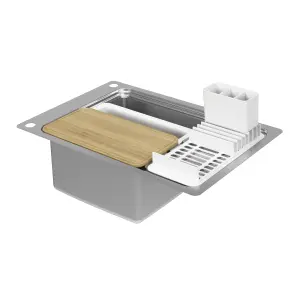 GoodHome Romesco Brushed Stainless steel 1 Bowl Kitchen sink With compact drainer 510mm x 770mm