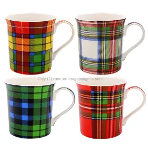 Ceramic Mug Tartan Print Plaid Cup Drinkware Fine China Gift Idea Contemporary