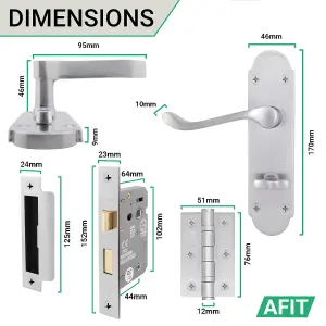 AFIT Satin Chrome Bathroom Door Handle Set - Victorian Scroll Shaped - 2 Pairs of Internal Door Handles, Hinges 76mm & Locks 64mm