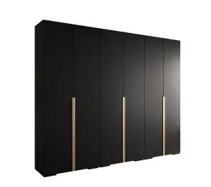 Sleek Inova I Hinged Door Wardrobe H2370mm W3000mm D470mm - Modern Black Finish with Gold Vertical Metal Handles