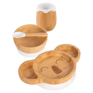 Tiny Dining - Koala Bamboo Suction Baby Feeding Set - White - 4pc