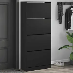 Berkfield Shoe Cabinet with 4 Flip-Drawers Black 80x34x187.5 cm