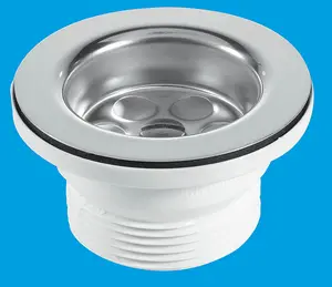 McAlpine BSW9P Centre Pin Bath Waste 70mm Stainless Steel Flange Black PVC Plug