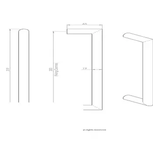 19mm Mitred Pull Door Handle 300mm Fixing Centres Satin Stainless Steel