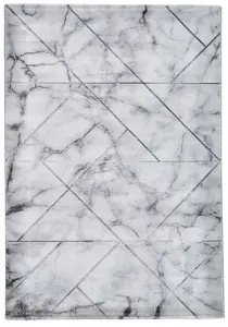 Ivory Silver Abstract Modern Easy to Clean Bedroom Dining Room And Living Room Rug -160cm X 220cm