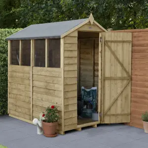 Forest Garden 6x4 ft Apex Wooden Shed with floor & 4 windows