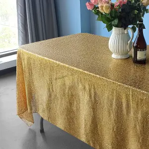 Neel Blue 70x108 Inch Rectangle Sequin Tablecloth, Gold