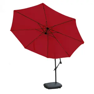 KCT Garden Parasol 3.5m Large Burgundy Cantilever with Protective Cover and Base