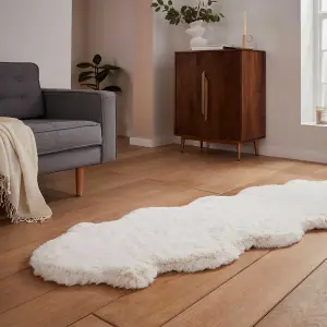 Ivory Plain Shaggy Luxurious Modern Rug for Living Room and Bedroom-60cm X 180cm (Double)