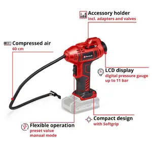 Einhell Cordless Tyre Pump Car Air Compressor 18V CE-CC 18 Li-Solo Power X-Change - Body Only