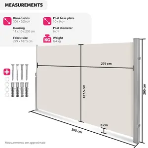 Garden Privacy Screen - retractable side awning - beige