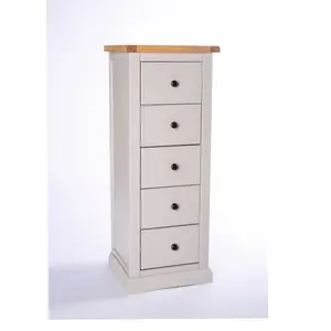 Loreo 5 Drawer Narrow Chest of Drawers Brass Knob