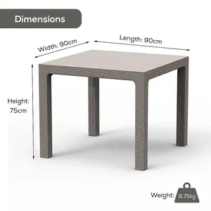 Outdoor Rattan Effect Square Dining Table - Grey