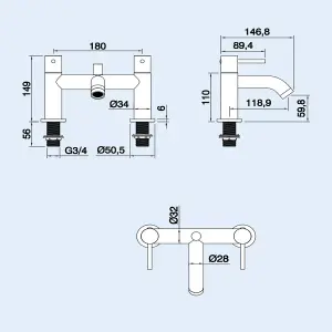 Nes Home Alice Modern Brushed Brass Designer Deck Mounted Bath Shower Mixer Tap with Handheld Kit