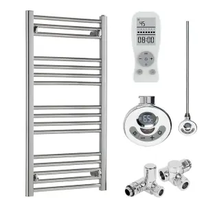 Bray Dual Fuel Thermostatic Electric Heated Towel Rail With Timer, Straight, Chrome - W500 x H1400 mm