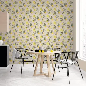 Galerie Just Kitchens Beige Citron Botanical Wallpaper Roll