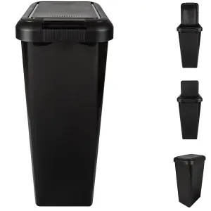 Recycling 45 Litre Set of 3 Waste Utility Plastic Bins Interlocking Clips Lift and Swing Black Bin, 3 x 45L