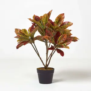 Homescapes Red 'Rushfoil' Artificial Croton Plant with Pot, 65 cm