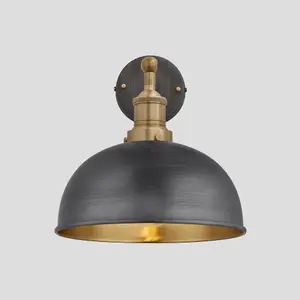 Industville Brooklyn Dome Wall Light, 8 Inch, Pewter & Brass, Brass Holder