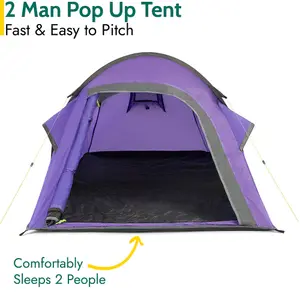 2 Man Pop Up Tent Lightweight Portable Camping Festival Shelter Single Skin Trail - Purple