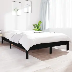 Berkfield Bed Frame Black 150x200 cm King Size Solid Wood Pine