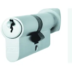 60mm EURO Cylinder Lock & Thumb Turn - 5 Pin Polished Chrome Fire Rated Barrel