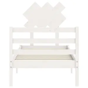 Berkfield Bed Frame with Headboard White Single Solid Wood