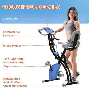 HOMCOM 2-In-1 Folding Exercise Bike with 8-Level Magnetic Resistance Blue