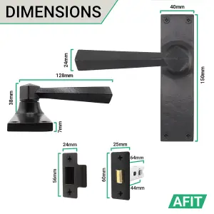 AFIT Black Iron Door Handle Latch Set - 4 Pairs of Black Antique Internal Handles & Latches (64mm) - Tudor Range