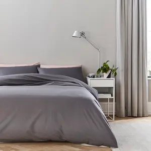 Pure Cotton Duvet Cover Set Charcoal / Kingsize - 2 Pillowcases (45 x 80 cm)