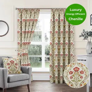 Home Curtains Vermont Chenille Floral Tapestry Fully Lined 45w x 72d" (114x183cm) Terracotta Pencil Pleat Curtains (PAIR)