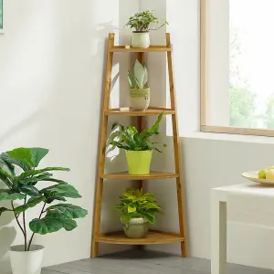 4 Tier Brown Modern Corner Ladder Shelf Plant Display Stand 115cm (H)