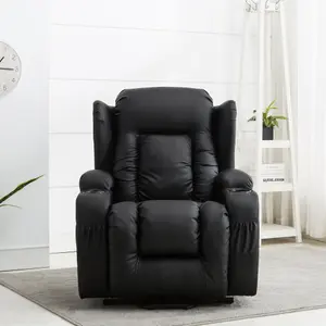 Caesar Dual Motor Electric Rise Recliner Bonded Leather Armchair Electric Lift Riser Chair (Black)