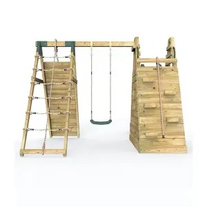 Rebo Wooden Pyramid Climbing Frame with Swing and 8.7ft Water Slide - Mystic