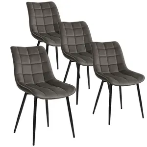 Set Of 4 Dining Room Chairs Kitchen Chair Cushioned Chair Design Chair With Backrests With Fabric Seat And Metal Frame Dark Grey