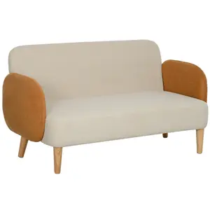 HOMCOM Modern 2 Seater Sofa w/ Rubber Wood Legs 130 x 74 x 76cm Cream Orange