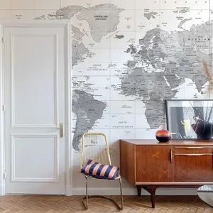 Grandeco World Map 7 panel Textured Mural,  2.8 x 3.71m, White