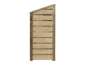 Slatted wooden log store with door W-99cm, H-180cm, D-88cm - natural (light green) finish