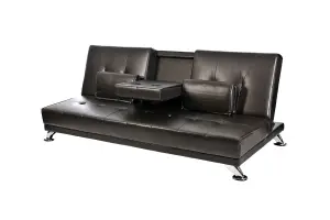 Tampa Sofa Bed Faux Leather Cupholder 3 Seater Chrome Legs, Black