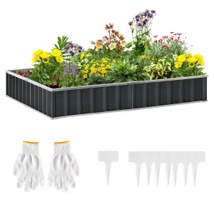 Outsunny Metal Raised Garden Bed No Bottom DIY Large Planter Box w/ Gloves