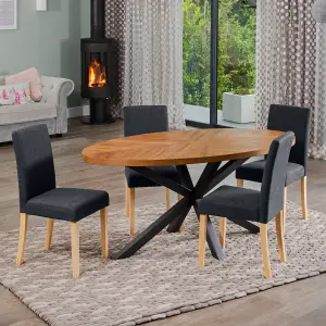 Dosenna Oval Dining Table Set with 4 Maiolo Fabric Chairs - Black